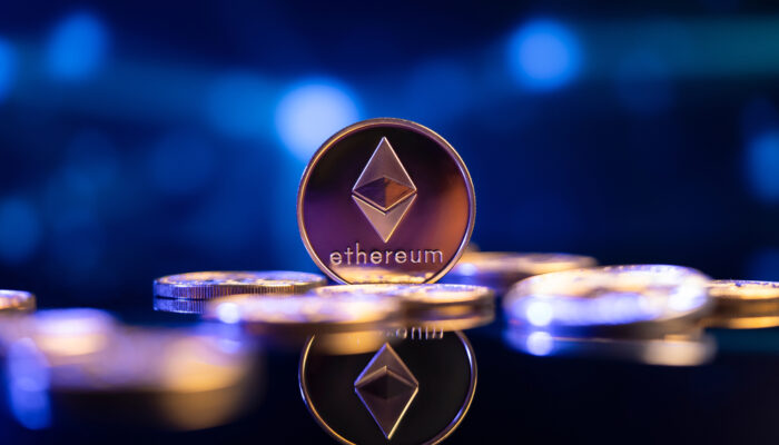 Ethereum with coins faded background