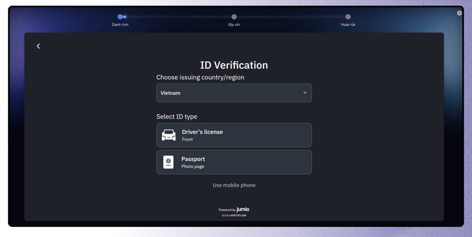 Nhập thông tin để hoàn thành KYC